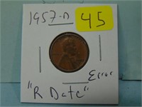 1957-D "R Date" Error Wheat Penny