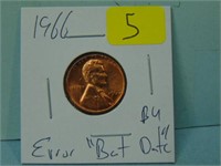 1966 Error Lincoln Penny - BU