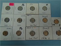 Lot of 14 Uncirculated & Proof Roosevelt Dimes