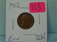1952 "BIE" Error Wheat Penny