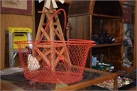 Vtg Red Painted Metal Collapsible Shopping / Egg