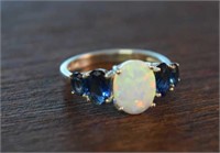 Sterling Silver Ring w/ Opal and Blue Stones