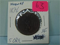 1876 Norway Five Ore - XF
