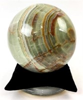 Polished Banded Onyx Stone Sphere W/ Base