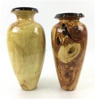 (2) Signed Wood Vases