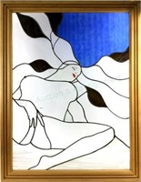 Leaded Stained Glass Window Panel Nude Woman