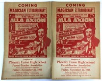 (2) 1946 Magician Show Posters Alla Axiom