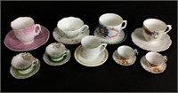 (9) China Tea & Espresso Demitasse Cups & Saucers