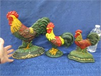 3 iron rooster doorstops (sm-med-lg)