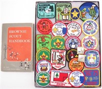 Vtg. Brownie Scout Handbook & 22-Scouting Patches