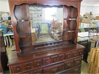 Country Pine Dresser with Mirror and Shelves