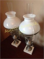 Pair Electrified Oil Lamps 22"T