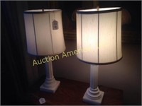 Pair Alabaster Column Lamps 24"T