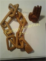 Vintage Carved Wooden Chain Link & Carved Wooden B