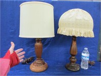 2 old wooden table lamps
