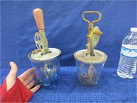 2 antique hand mixers - glass bottoms