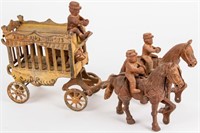 Toy Cast Iron Horse Drawn Overland Circus Wagon