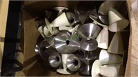 Tray lot of cone shape cups, metal and plastic