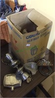 Box lot of hardware including door knobs, chrome