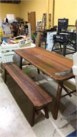 Redwood folding picnic table with two full length