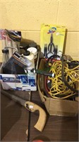 Box lot of full spray paint cans, wiring, hand