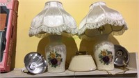 Group of five lamps, two matching with nice silk