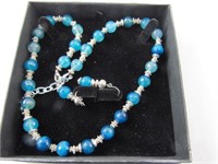 New Earring Necklace Set Blue and Silver Tone