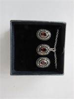 New Necklace Earring Set Silver-tone Red Stone