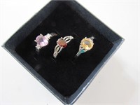 New Set 3 Rings color Stones Citrine, Ruby