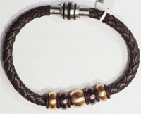 Stainless Steel Men's Leather Bracelet with Beads