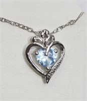 Sterling Silver Simulated Aquamarine Heart Shaped