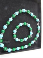 New Earring Necklace Set Blue Green