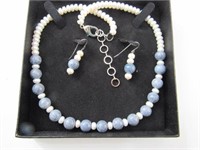 New Earring Necklace Set Blue and White Stone