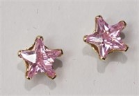 14K Yellow Gold Pink Cubic Zirconia Star Shaped