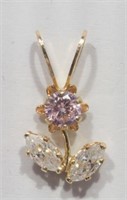 10K Yellow Gold Pink and White Cubic Zirconia