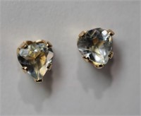 10K Yellow Gold Aquamarine Heart Shaped Earrings