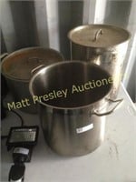 THREE LARGE STAINLESS STOCK POTS