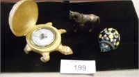 turtle barometer, souvenier metal horse, enamal wa