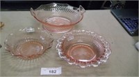 pink depression glass 3 bowls