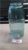 1858 Mason 1/2 gallon blue jar