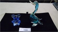 Duck and teddy bear glass paper weight