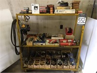 Shelf w/ pipe fittings, asst bearings, etc