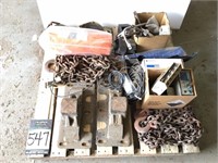 Asst HD truck parts, chains, tarp, etc