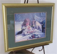 Framed Picture "Praying Girl w/ Pets"