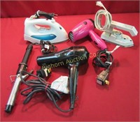 Hair Dryers, Curling Iron, Clothes Iron, 5pc Lot