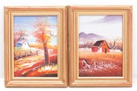 (2) Small Original Oil Paintings of Country Scene