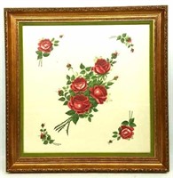 Framed Rose-Painted Fabric