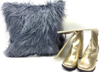 Size 6 Ellie Go-Go Boots & Faux Fur Accent Pillow