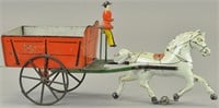 LARGE EARLY AMERICAN DUMP CART WITH FIGURE