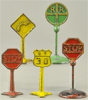 GROUPING OF FIVE CAST IRON ROAD SIGNS